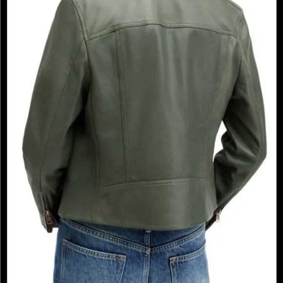 All Saints Dalby Biker 100% lamb leather moto jacket sage green size 6 NWT - Picture 4 of 14